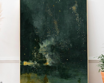 James Abbott McNeill Whistler – Spadająca rakieta, Nocturne w czarno-złotym gwizdku. Słynny druk artystyczny, obraz na płótnie, plakat