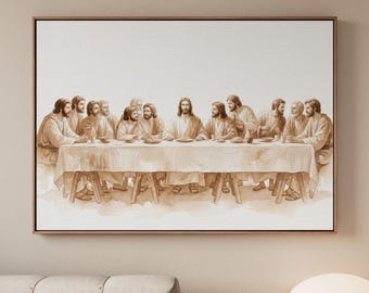 Framed Christian Wall Art, The Last Supper Poster Print, Minimalist Vintage Jesus Farmhouse Decor, ART155