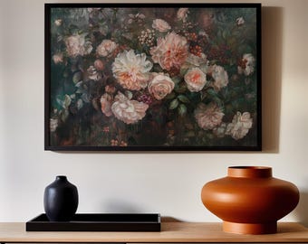 Framed Flower Canvas Print, Vintage Botanical Wall Art, Gold Frame Floral Home Decor, ART195