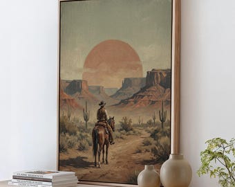 Western Cowboy Poster, Vintage Ranch Wall Art, Antique Desert Landscape Print, Southwestern Decor, ART452