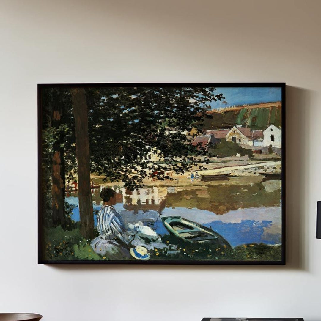 Claude Monet on the Bank of the Seine Bennecourt Framed Canvas Print ...