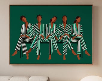 Afrocentric Friends Wall Art, Modern Black Painting, African Home Decor, Woman Figure Art, ART398