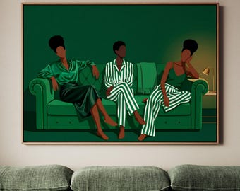 Modern Afrocentric Wall Art, Black Friends Painting, African Home Decor, Afro Art Print, ART398