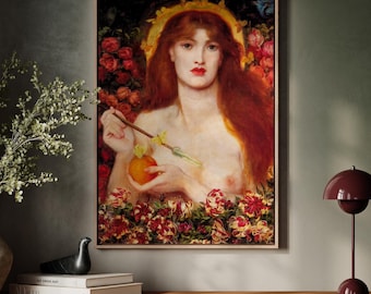 Dante Gabriel Rossetti, Venus Verticordia 1868 - Impression portrait floral, art mural vintage, décoration préraphaélite pour chambre à coucher, art mural sur toile