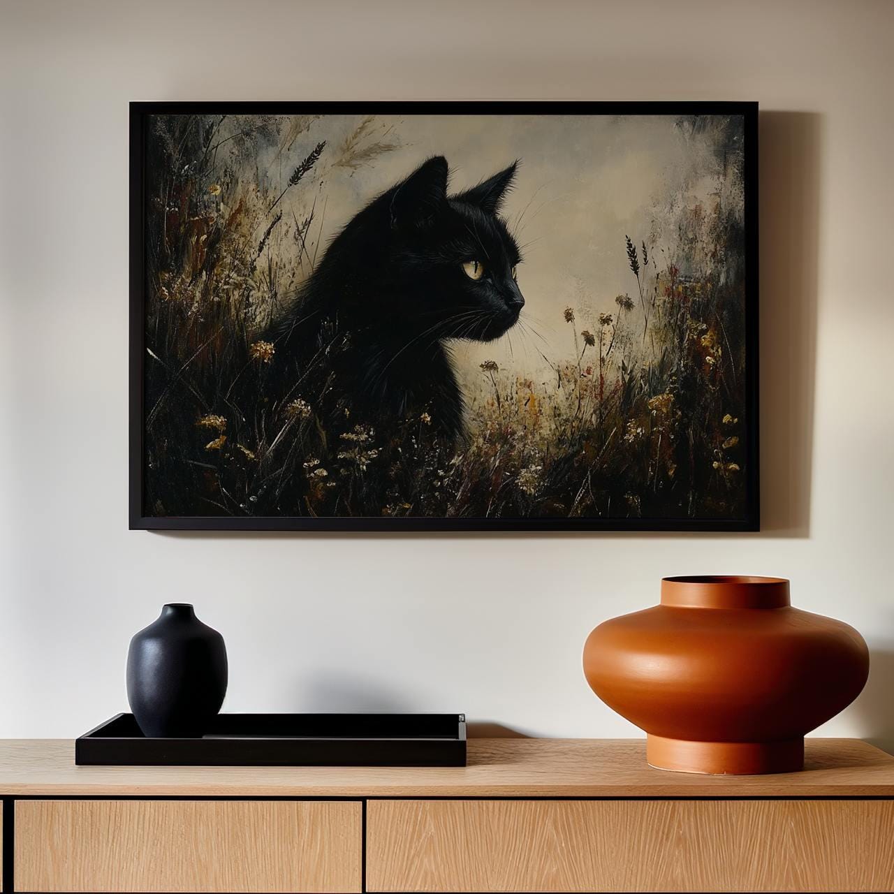 Black Cat in Wildflowers Poster Print, Vintage Moody Wall Decor, Dark ...