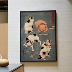 Four Cats in Different Poses by Kuniyoshi Utagawa – Japanese Ukiyo-e Print, Woodblock Art, Giclee Canvas, Gallery Wrapped, Asian Wall Decor