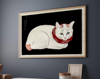 Takahashi Hiroaki Cat by Watanabe Seitei – Japanese Cat Art Print, Ukiyo-e Style, Giclee Canvas, Gallery Wrapped, Fine Art, Asian Wall Decor