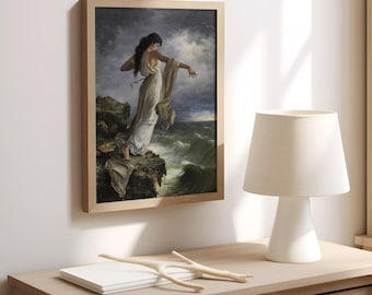 Death of Sappho by Miguel Carbonell Selva – 1881 Symbolist Female Portrait, Romantic Art Print, Giclee Canvas, Dramatic Classic Wall Decor