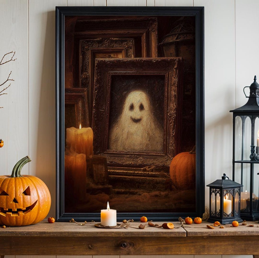 Framed Ghost Art Print – Spooky Vintage Halloween Wall Decor Featuring ...