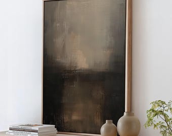 Framed Abstract Canvas Print Wall Art, Dark Neutral Brown Artwork, Minimalist Modern Living Room Decor, ART153