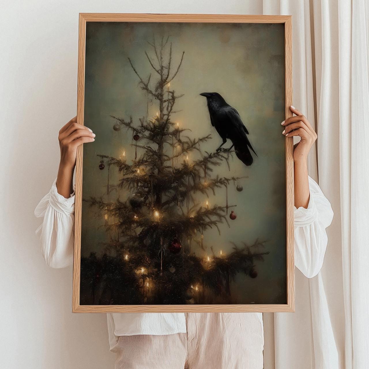 Dark Academia Christmas Crow Print, Gothic Holiday Wall Art Gift for ...