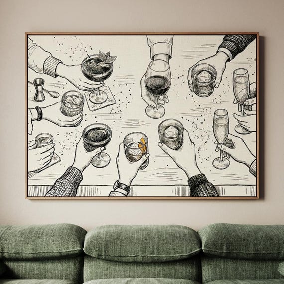 Cocktail Party Decor Cheers Wall Print, Bar Cart Print, Minimalist Wall Art, Dining Room Wall Art, Modern Home Decor