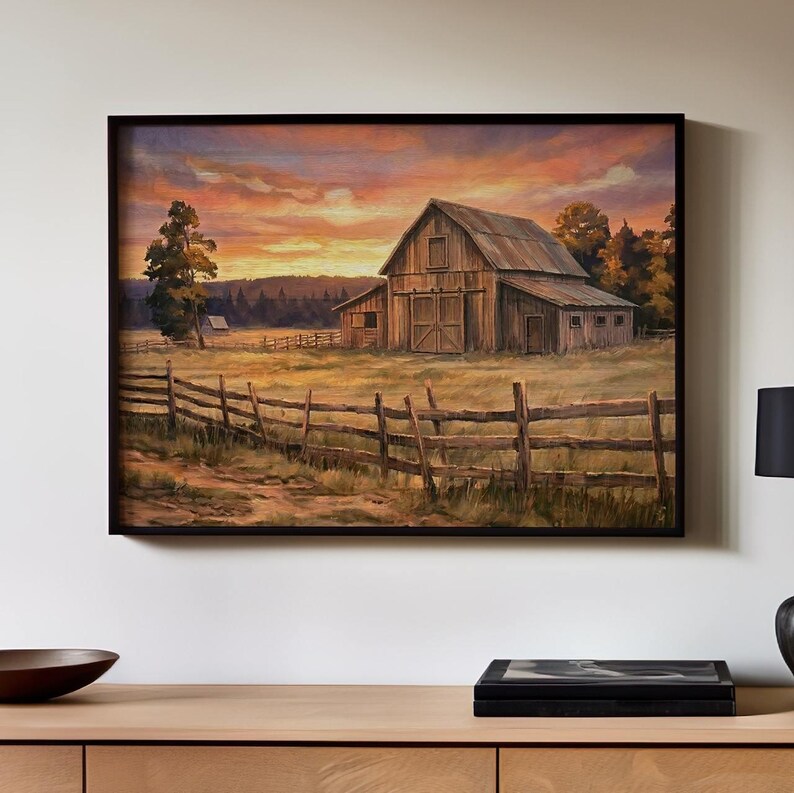 Large Farmhouse Wall Art Old Barn Poster Print Painting, Rustic Wood ...
