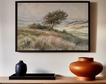 Framed Large Canvas Art, Vintage Abstract Landscape Print, Elegant Boho Wall Decor, ART172