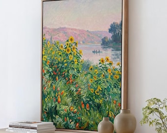 Monet Poppy Field Print, Flower Beds at Vetheuil, Spring Floral Painting, Famous Impressionist Wall Art, ART432