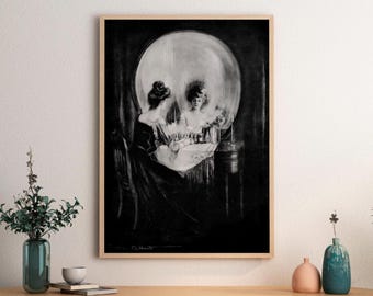 Charles Allan Gilbert - Wszystko jest próżnością. Ciemna grafika ścienna, gotycki plakat, grafika z czaszką na płótnie, obraz na płótnie, dekoracja sypialni