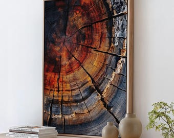 Tree Ring Rustic Framed Wall Art, Tree Stump Art Print, Detailed Wood Texture Decor, Modern Nature Wall Décor, ART98