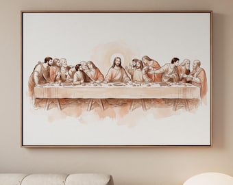 Jesus The Last Supper Wall Art Print, Framed Canvas Poster, Modern Vintage Christian Decor, ART155