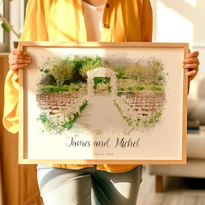 Wedding Venue Print Personalized Location Art Watercolor Venue Drawing Anniversary Romantic Gift for Couple Wedding Venue Art