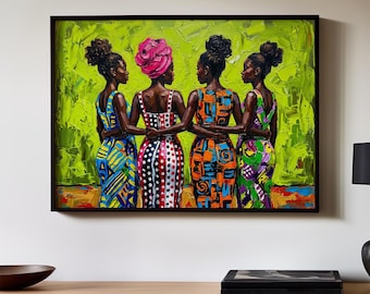 Afrocentric Female Figure Art Print, Modern Afro Art, Boho Folk Home Decor, Bold Maximalist Style, ART383