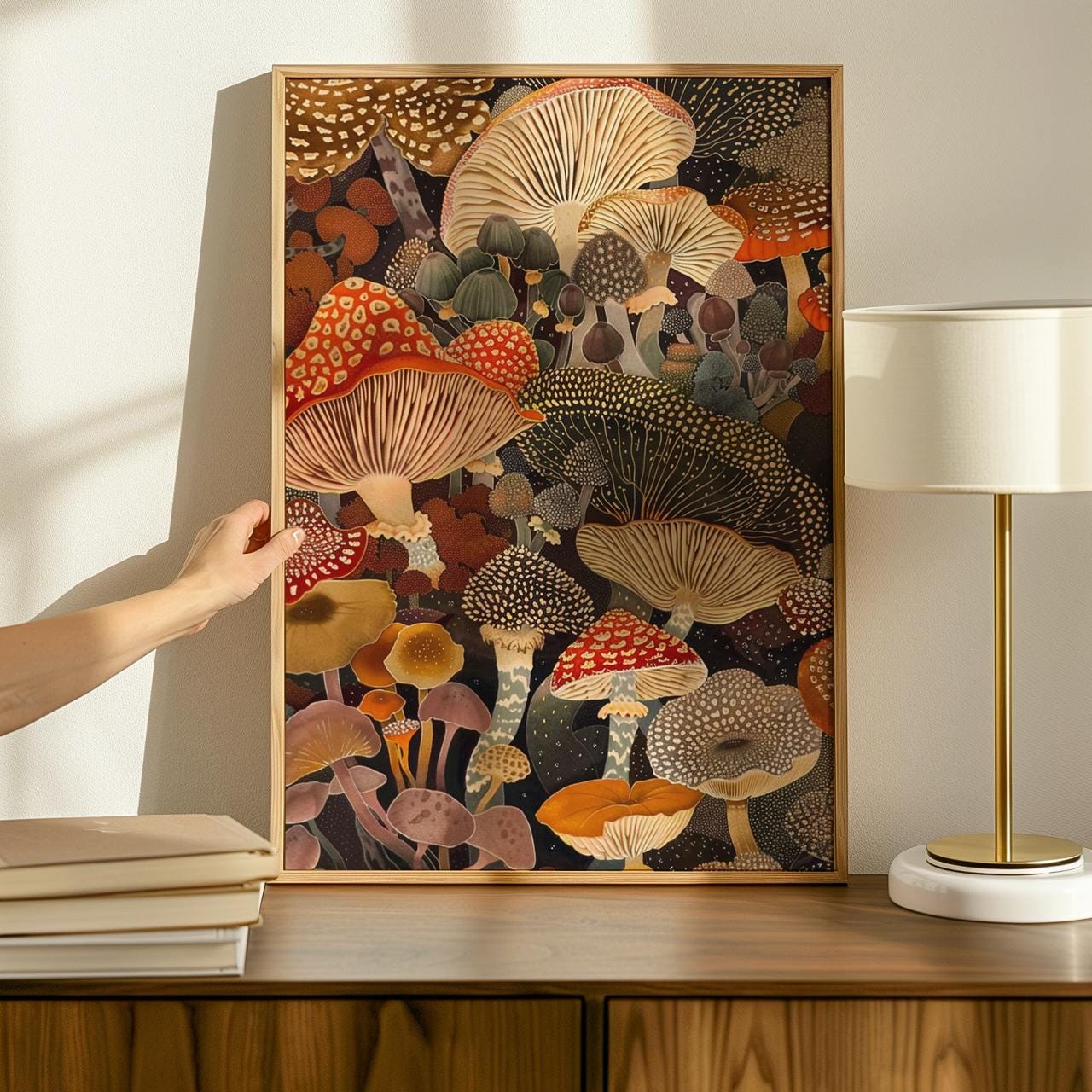 Botanical Mushroom Wall Art, Framed Canvas Print for Kitchen Decor ...