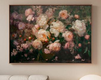 Framed Floral Canvas Print, Vintage Botanical Wall Art, Elegant Gold Frame Home Decor, ART195