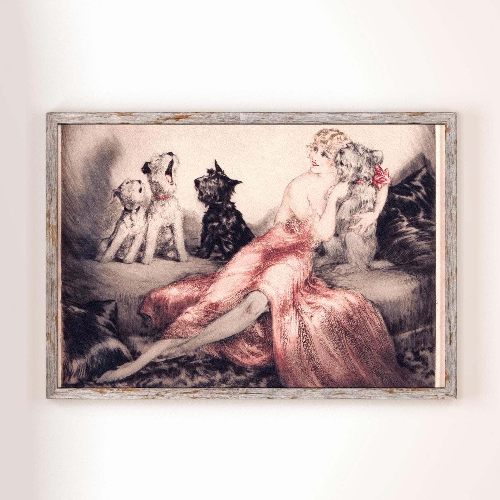 Reproduction Impression D'art Art Déco, Louis Icart Coursing II, Femme Et Lévriers, 11x17