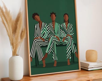 Afrocentric Wall Art Print, Friends Black Painting, African Home Decor, Contemporary Figure Art, ART398