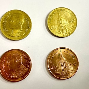 Sammler Münzen, Thailand 50 Satang Rama IX Porträt, Der Marmor Tempel, Thailand Alte Währung, Asia Bargeld
