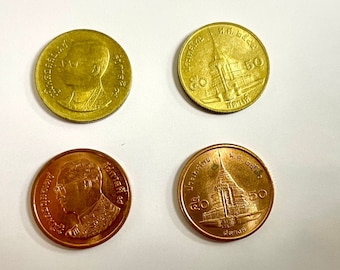 1989年タイ5バーツ硬貨、ラーマ9世の肖像画、大理石寺院、タイの旧通貨