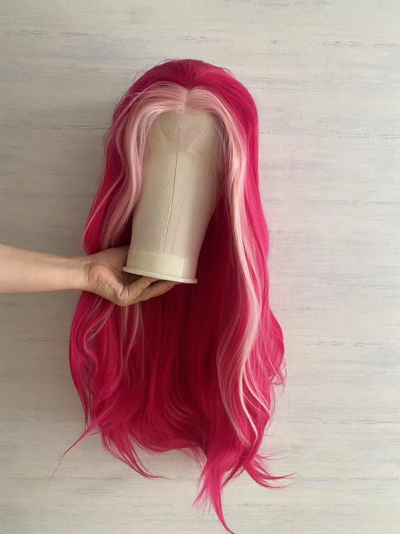Pink Lace Front Wig, Long Straight Synthetic Hair, Cosplay Wig