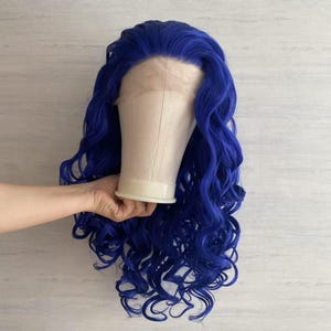 Blue Color Lace Front  Synthetic Wig Long Big Curly Good Quality Cosplay wig , Drag Queen Wig ,Party Wig