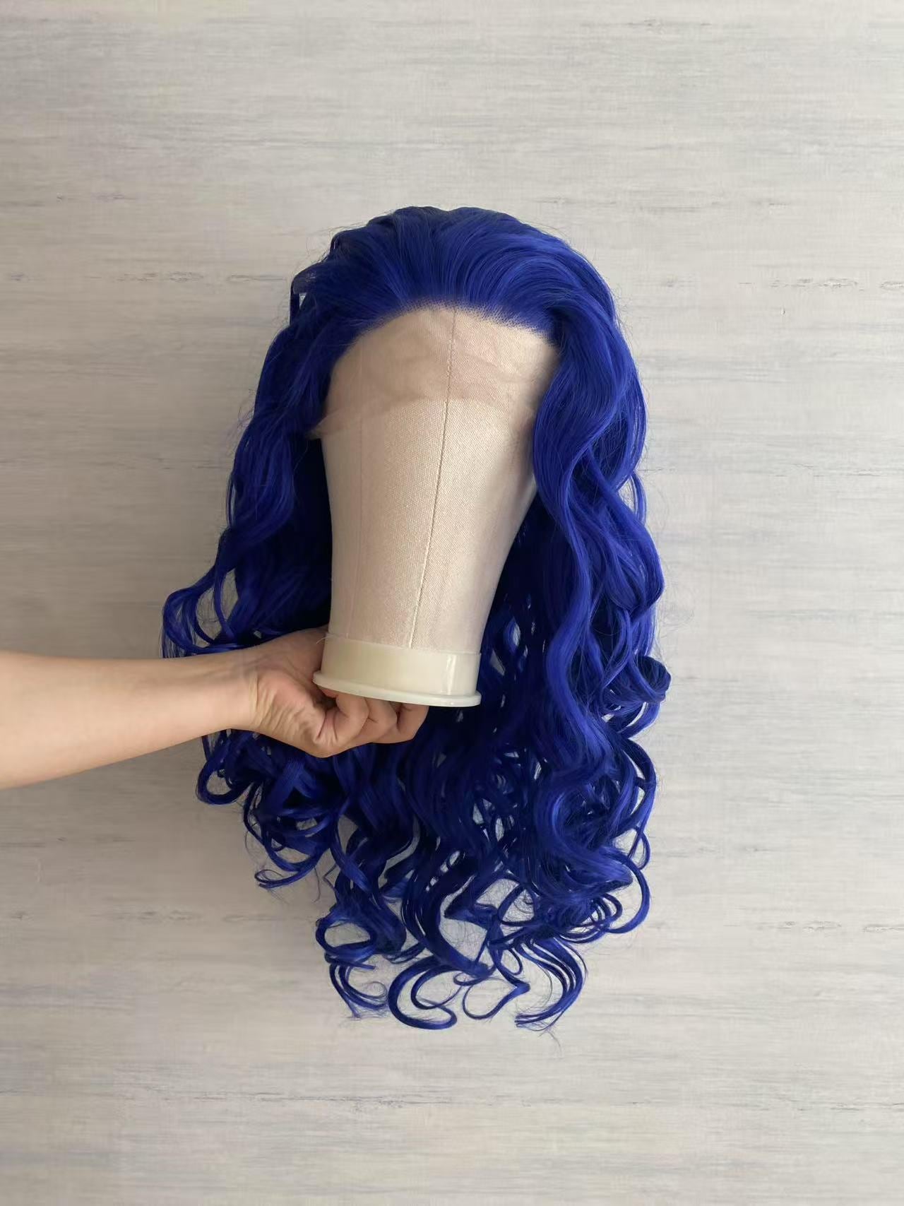 23 Inches Blue Wig Long Curly Wig with Bangs Synthetic Mildiso 26 Blue Curly Wavy Wig with Bangs for Women  main image 2