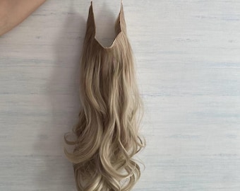 Synthetic Invisible Wire Halo Hair Extension , Long Wave Hair Pieces For Women