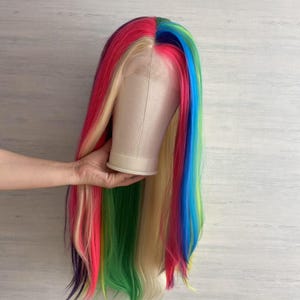 Highlight Rainbow Color Type-2 Lace Front  Synthetic Wig Good Quality Cosplay wig , Drag Queen Wig ,Party Wig