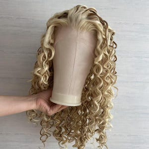 Highlight Brown and 613 Color Lace Front Curly Synthetic Wig Good Quality Cosplay wig , Drag Queen Wig ,Party Wig