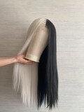 Half White Half Black Color Lace Front  Synthetic Wig Good Quality Cosplay wig , Drag Queen Wig ,Party Wig product logo