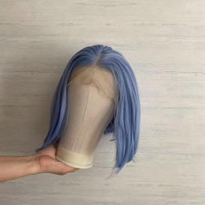 Ljusblå Färg 12" Kort Bob Lace Front Syntetisk Peruk Cosplay, Partyperuk