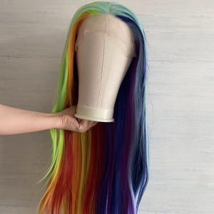 Highlight Rainbow Color Lace Front  Synthetic Wig Good Quality Cosplay wig , Drag Queen Wig ,Party Wig