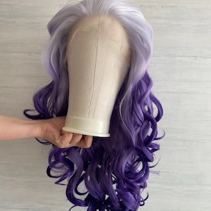 Tone White and Purple Color Long Curly Lace front Cosplay wig , Drag Queen Wig ,Party Wig