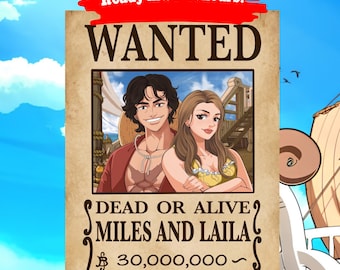 Custom One Piece Wanted Poster for Couples, Personalized Bounty Portrait, Anniversary Gift for Boyfriend, Pirate Crew Portrait, Last minute