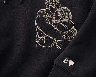 Sudadera con capucha con retrato bordado personalizado a partir de foto, sudaderas bordadas para parejas, regalo personalizado para parejas, regalo de San Valentín