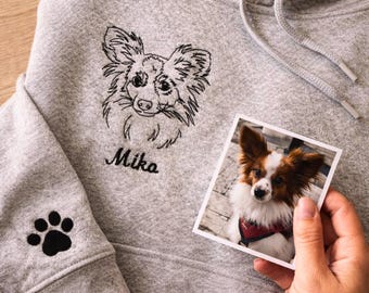 Sudadera con capucha para perro bordada a partir de una foto, cara de perro bordada individualmente con nombre, suéter para mascota, sudadera con capucha con foto personalizada, Día de San Valentín