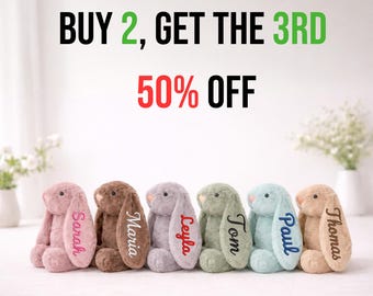 Conejito de peluche personalizado con nombre: regalo de conejito bordado personalizado, regalo para recién nacidos, peluche para baby shower, regalo de San Valentín.