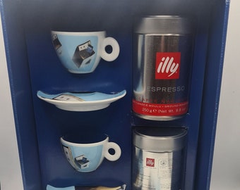 Illy Art Collection Vtg 2 Cappuccino cups, 2002 Norma Jeane Special limited edition International Flight