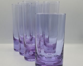 1970s Vintage MCM Lilac Neodymium ALEXANDRITE  highball glasses with mixing glass by IVAT. Set of 6 with Mixing Glass