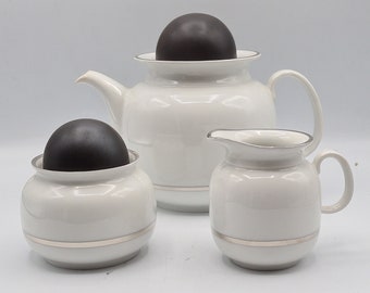 Vintage MCM SCHIRNDING Bavaria Modernist Tea/Coffee Service for 6, clean, simple lines minimalism white porcelain