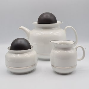 Vintage MCM SCHIRNDING Bavaria Modernist Tea/Coffee Service for 6, clean, simple lines minimalism white porcelain