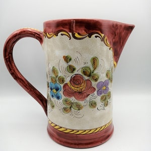 Vintage GRIFO DERUTA 1950s - 60s Italian Handpainted Maiolica Ceramic Pitcher,Floral, MCM