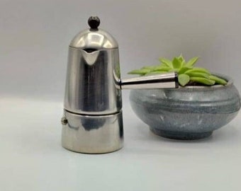 Lavazza CARMENCITA Designer 3 cup Vintage Stovetop Coffee Espresso Moka Marco Zanuso 1979 Stainless Steel collectible Iconic